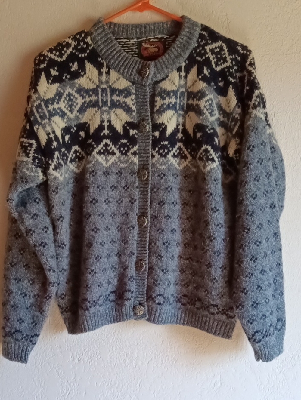 Women's Grey Fair Isle Wool Cardigan Sweater